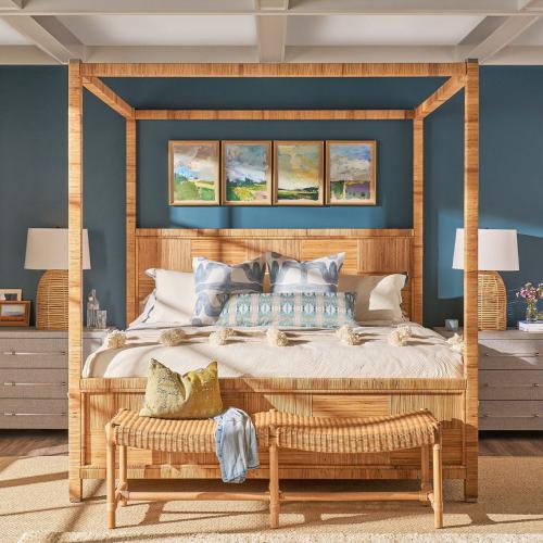 Rattan four post bed
