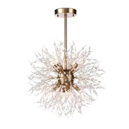 Bold and air chandelier made of natural brass and delicate flower like beading