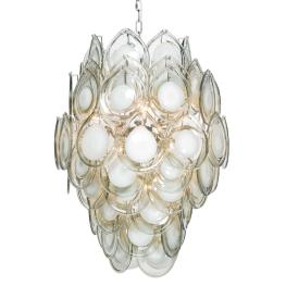 Bold gray colored teardrop-shaped glass disc chandelier