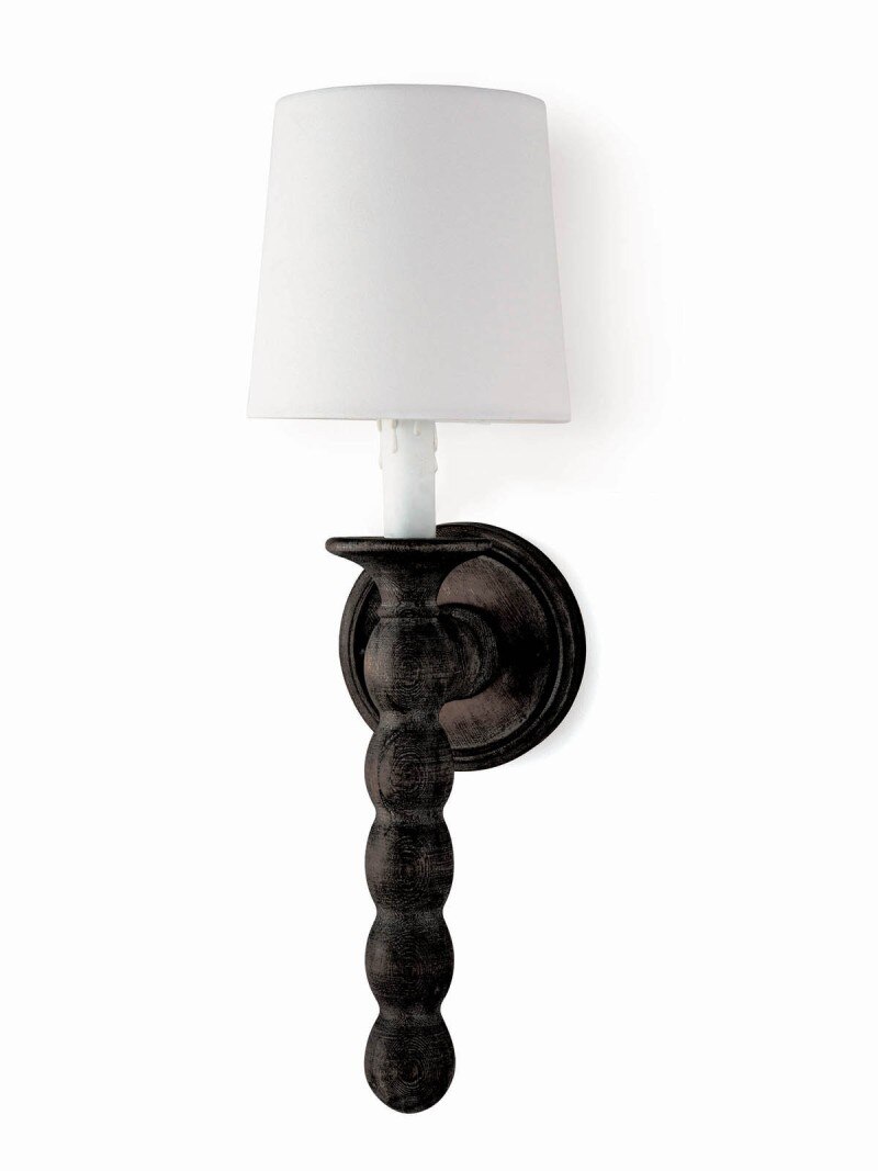 Coastal styled oil-rubbed bronze wood sconce with white shade