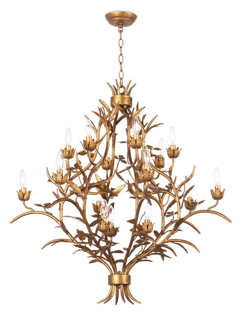 Old world southern style antique gold leaf chandelier made of flowers