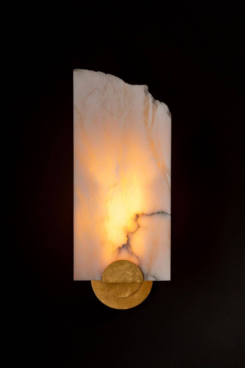 Alabaster stone sconce with natural brass fittings