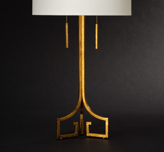 Architectural base of a gold art deco table lamp