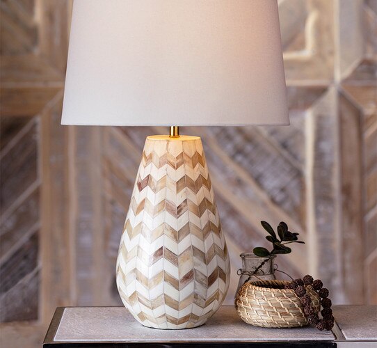 Tapered bone table lamp net to a shell on a side table