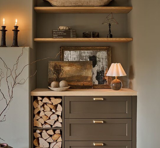 A crystal mini lamp on a built in shelf