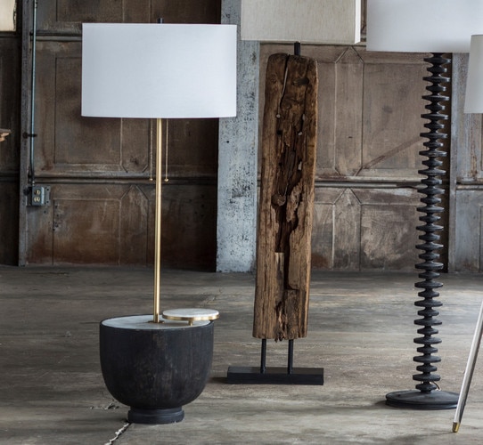 Three lamps in a wooden warehouse