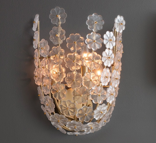 Upward facing glass flower chandelier with gold accents