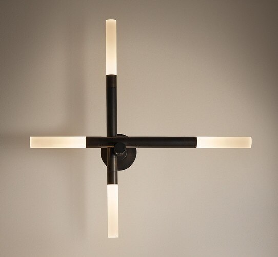 bronze double armed wall sconce with four acrylic lights