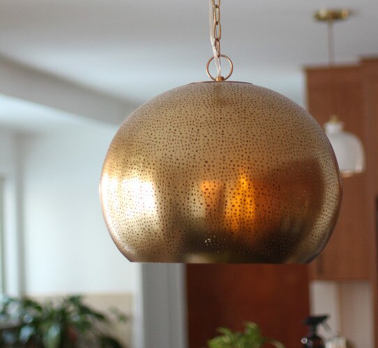 Peirced metal dome pendant light