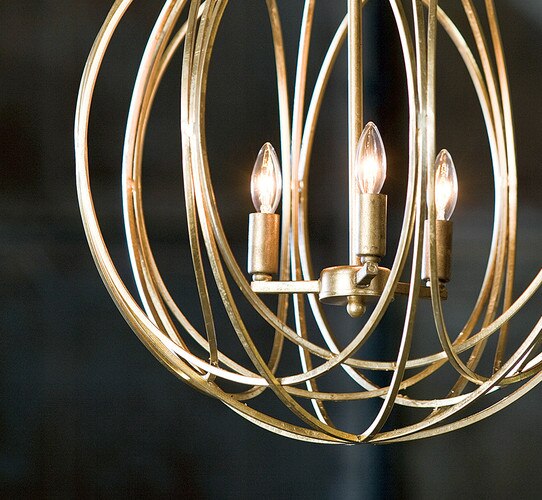 Gold circular cage chandelier with four sockets