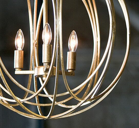 Large gold circular cage chandelier with four sockets