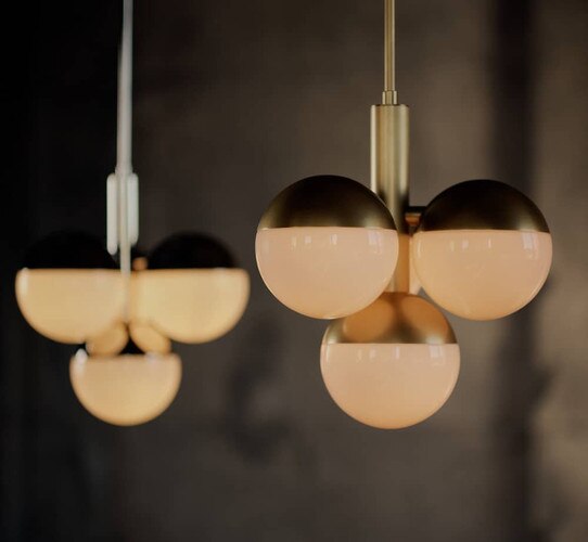 Brass chandelier with three large circular bulbs