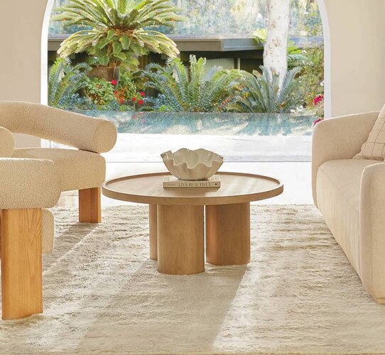 Wood circular table with white ceramic bowl