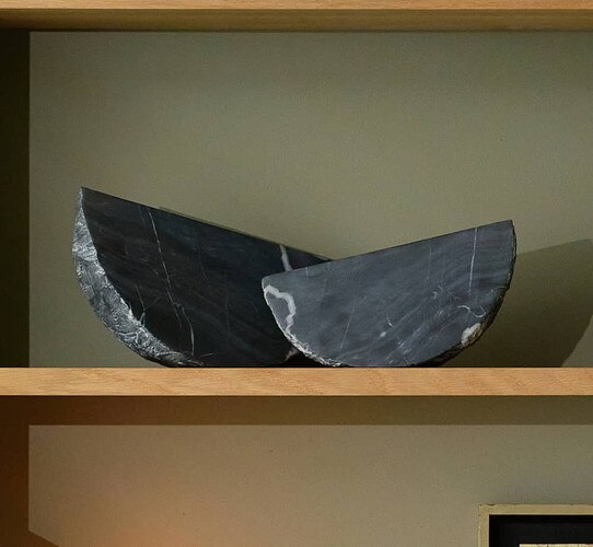 Marble accessories on a built in shelf