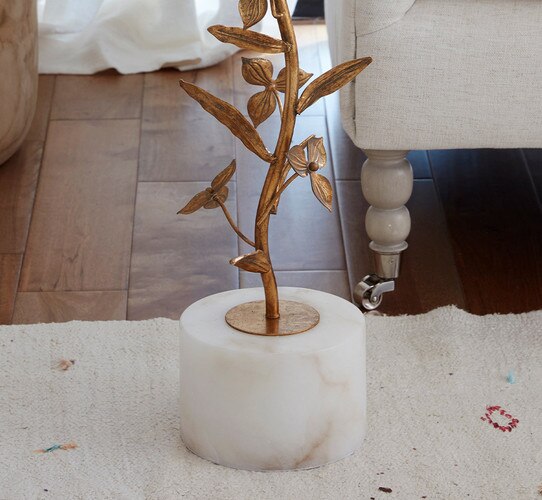 Metal floral side table with marble base