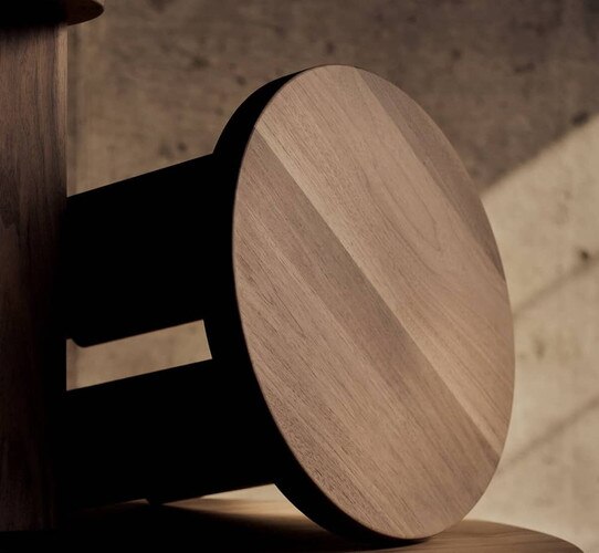 Wood side table tipped on its side