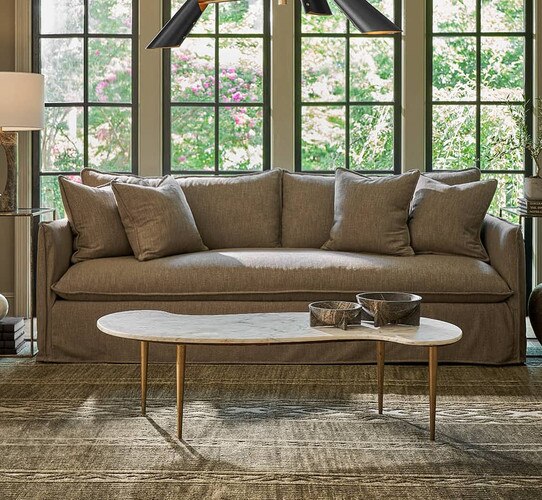 Living room with sofa and marble coffee table