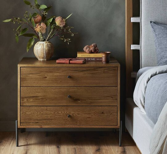 Wood nightstand with three drawers