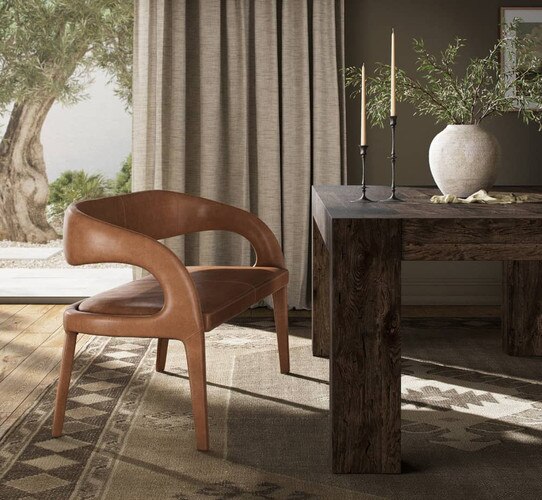 Leather bench at a wood table
