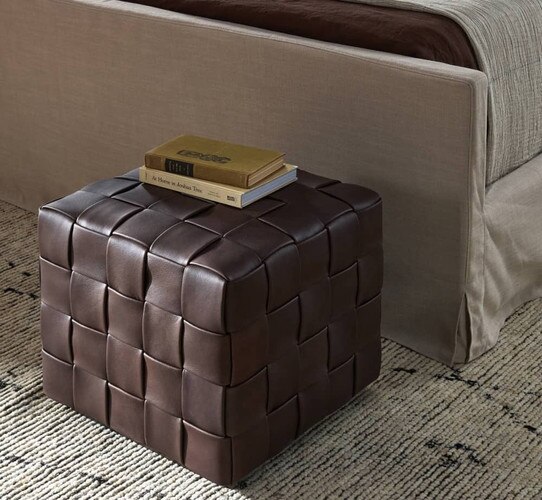 Woven leather ottoman
