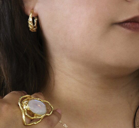Gold organic textured hoop earring