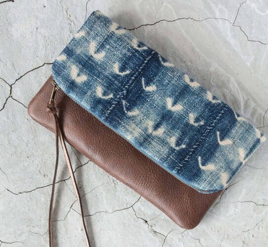 Denim and leather purse