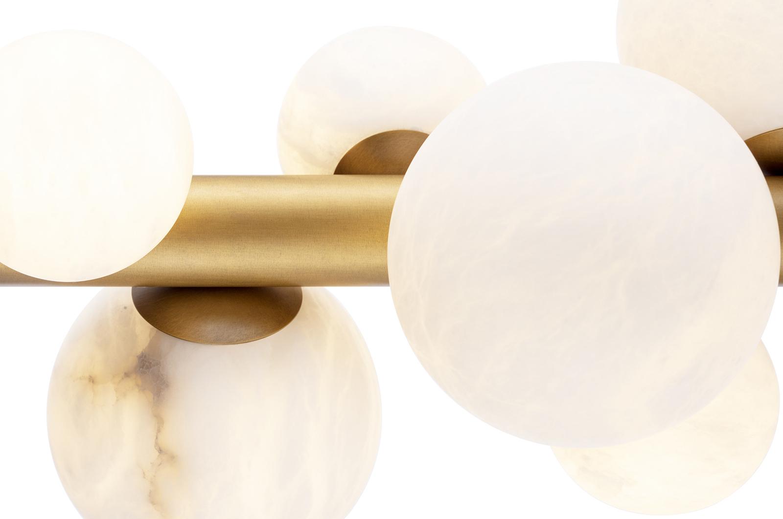 closeup of brass alabaster chandelier