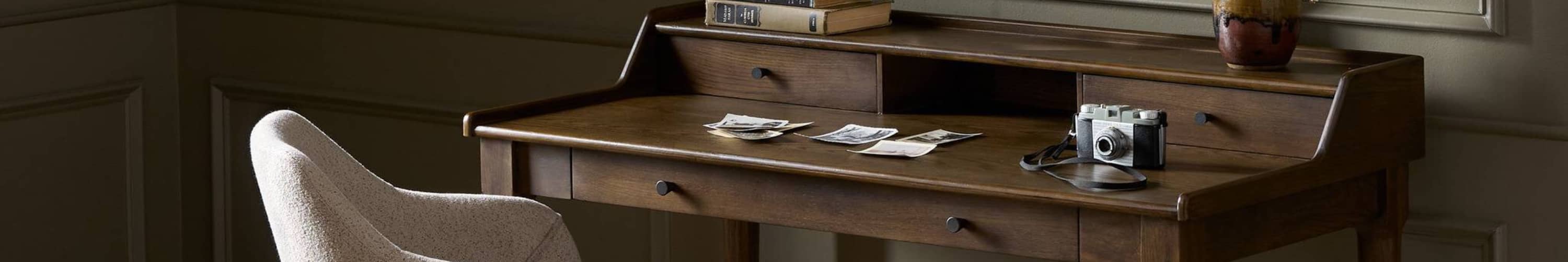 wood credenza with clear handles