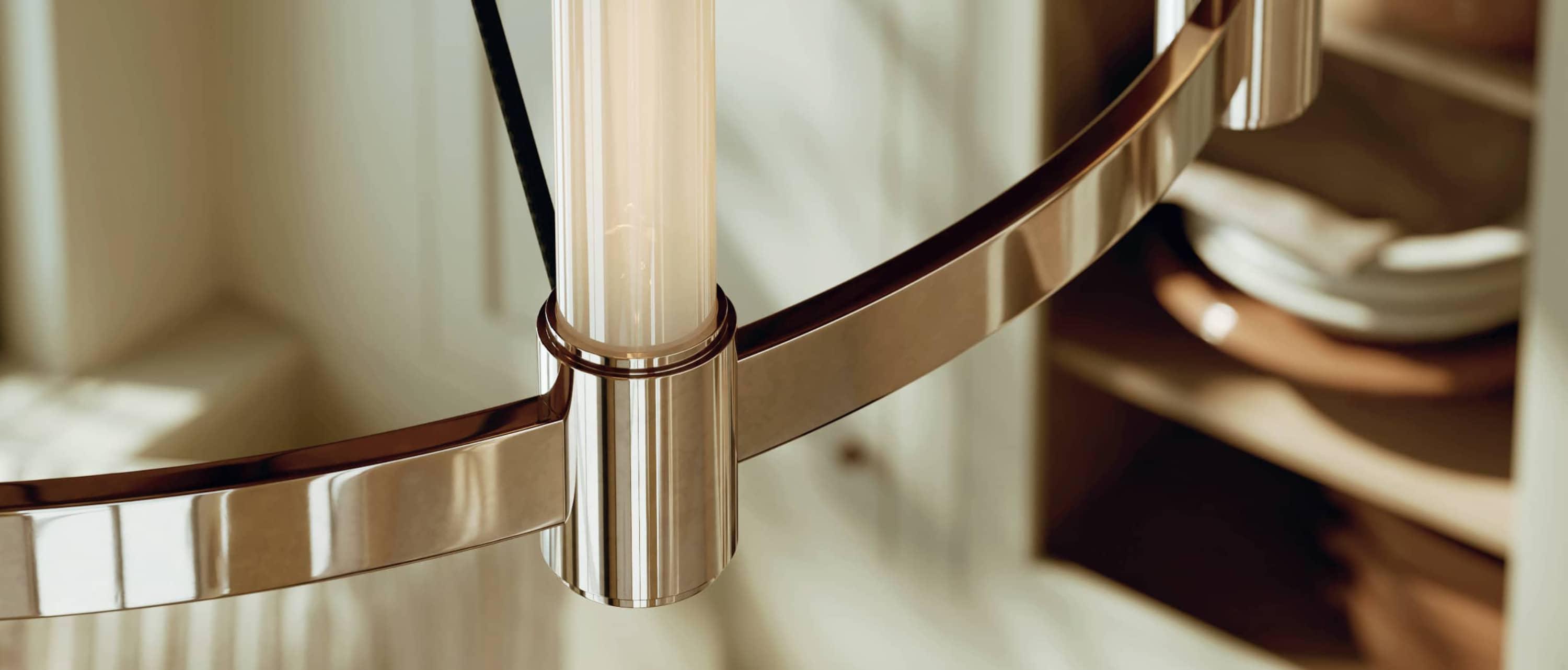 Close up of Dixon Metal and glass chandelier