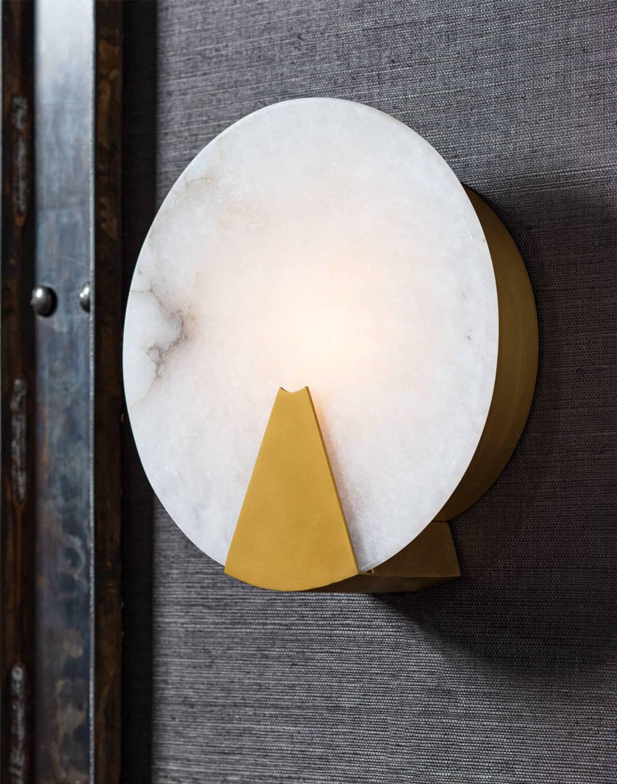 Art Deco inspired alabaster sconce with natural brass accents