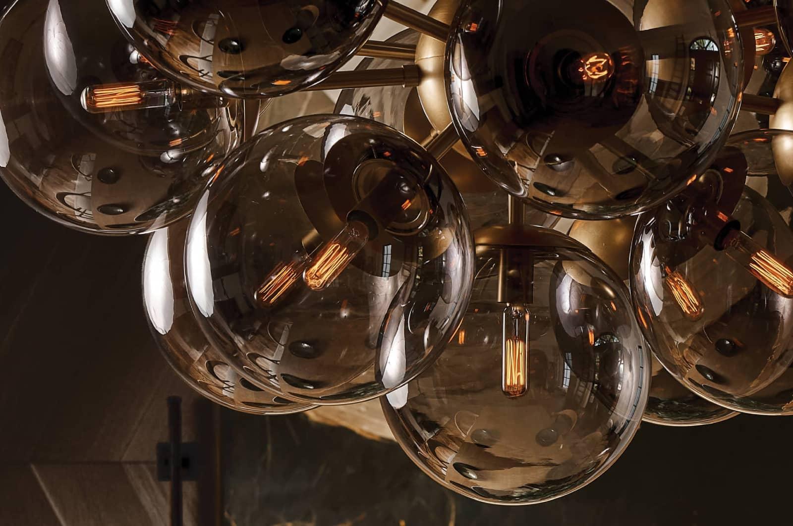 closeup of brass alabaster chandelier