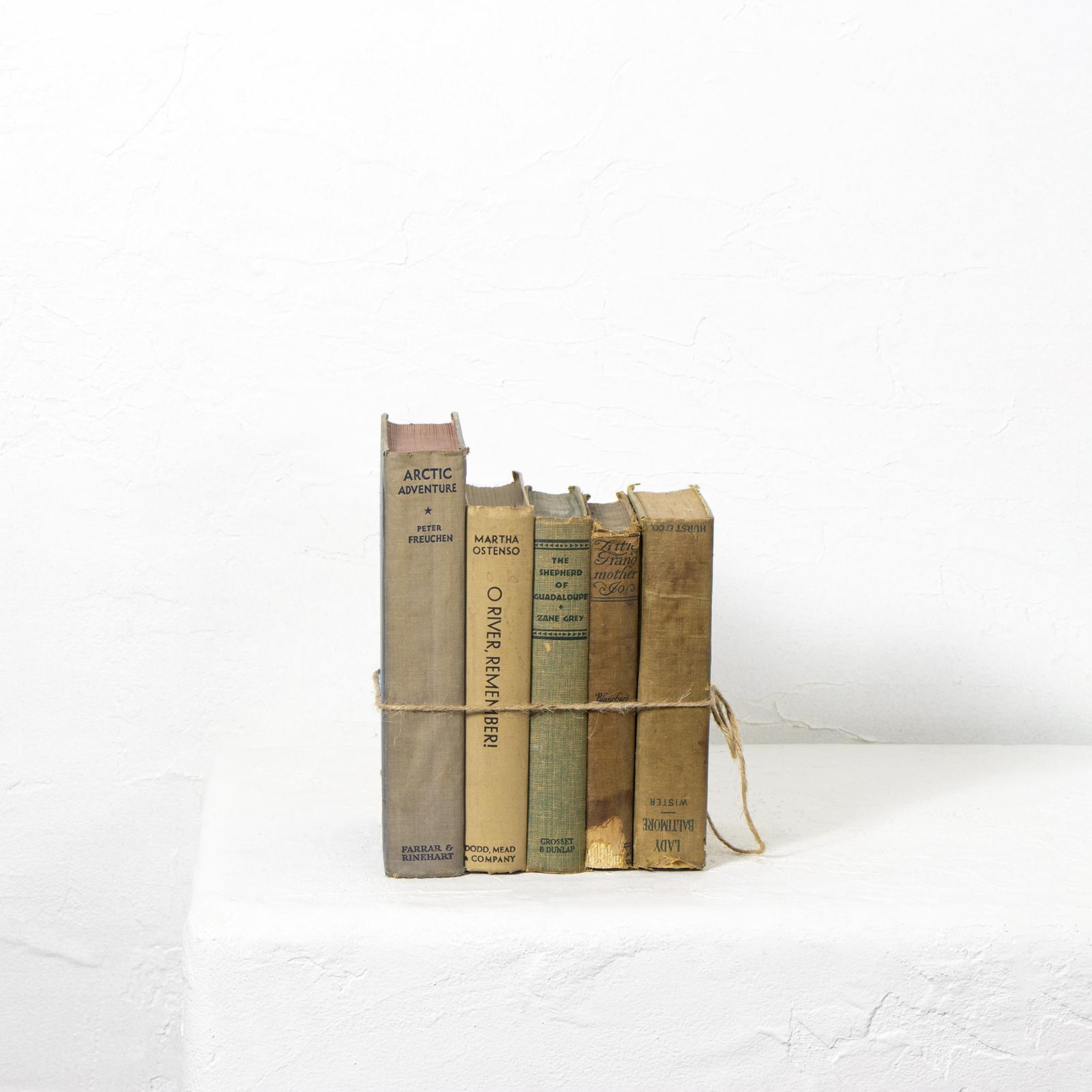 Vintage brown books tied together with string