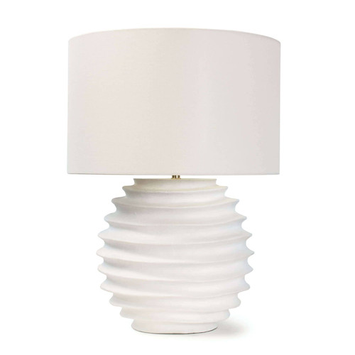 White metal table lamp with natural curves and a white shade