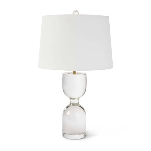 Art-Deco reflective crystal body lamp with white shade