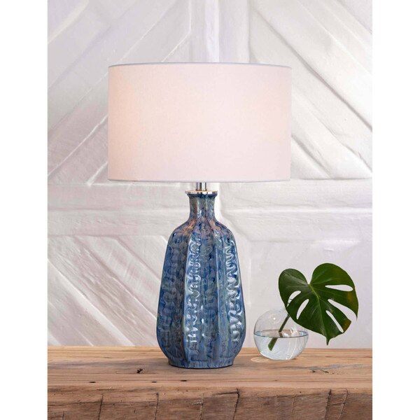 Rare Lampe De Table Vintage En Céramique Citrouille - Bleu Et Blanc - Fonctionnelle