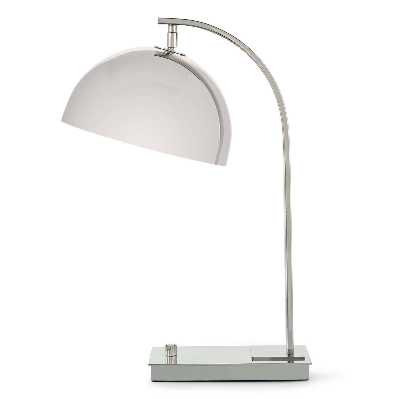 Coastal polished nickel table lamp with a circular shade