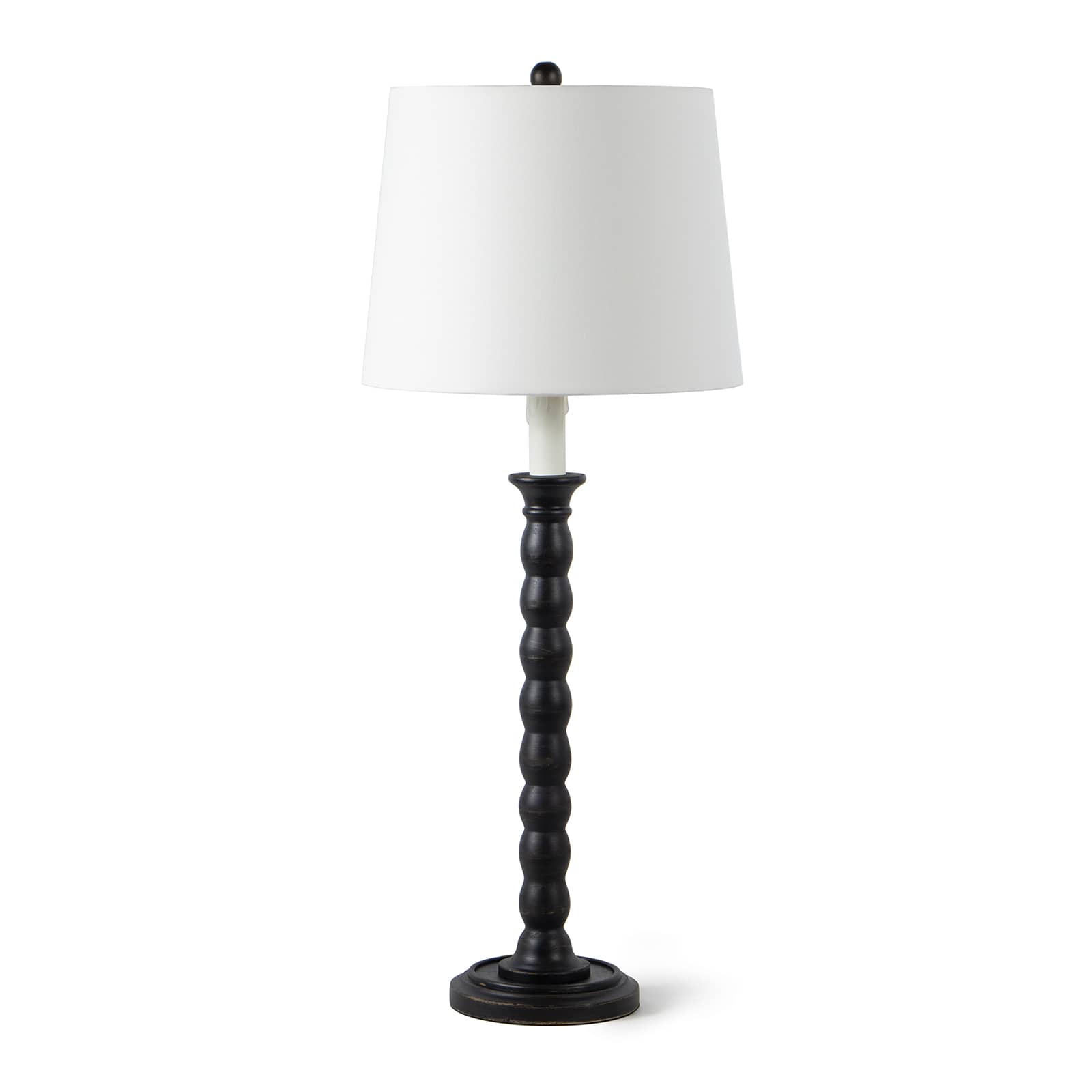 Coastal hand lathed solid wood table lamp with a white shade