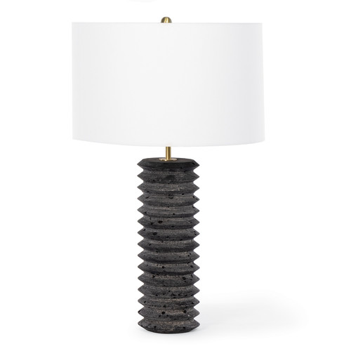 Black travertine accordion style lamp with a white shade
