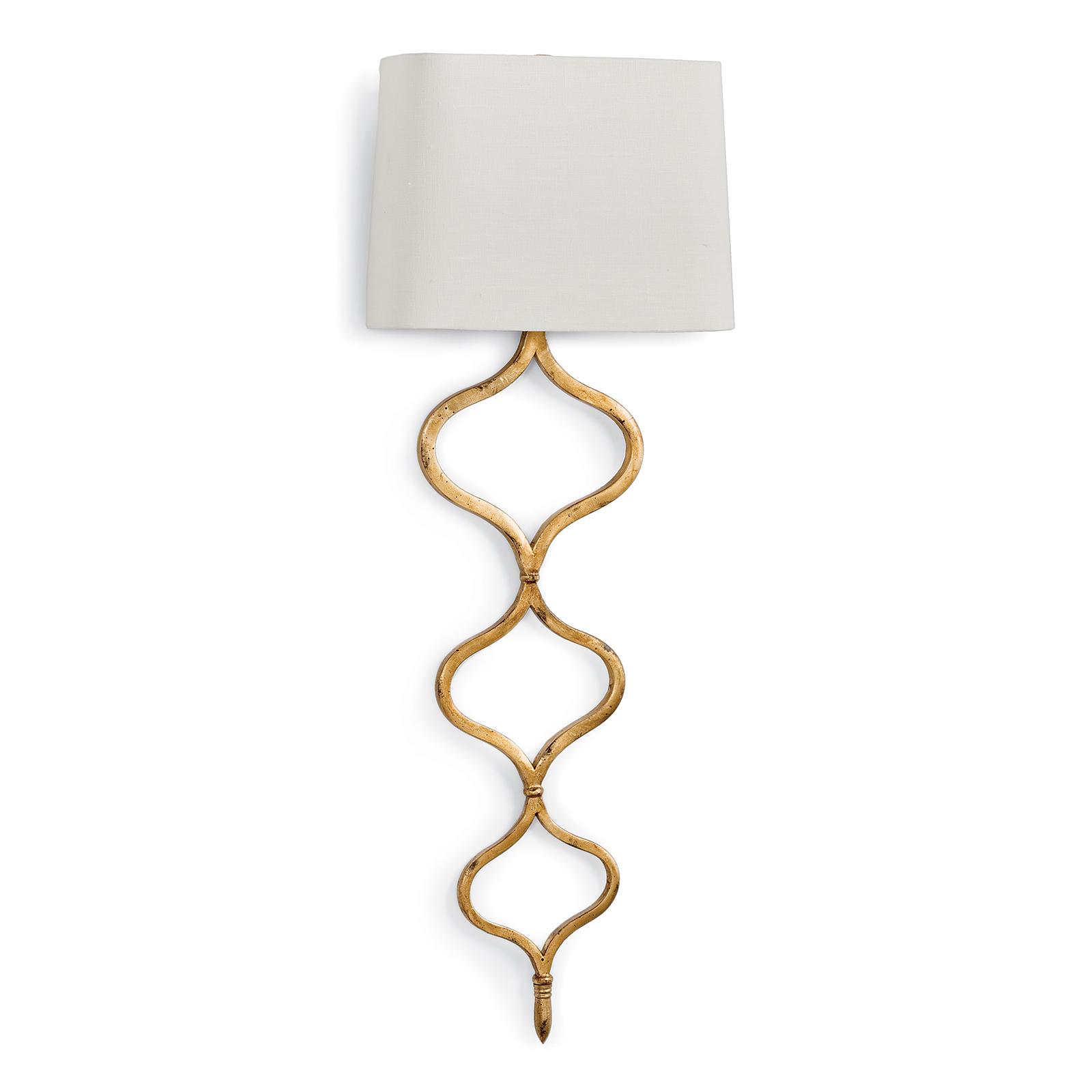 Elegant gold twisted metal sconce with a white shade