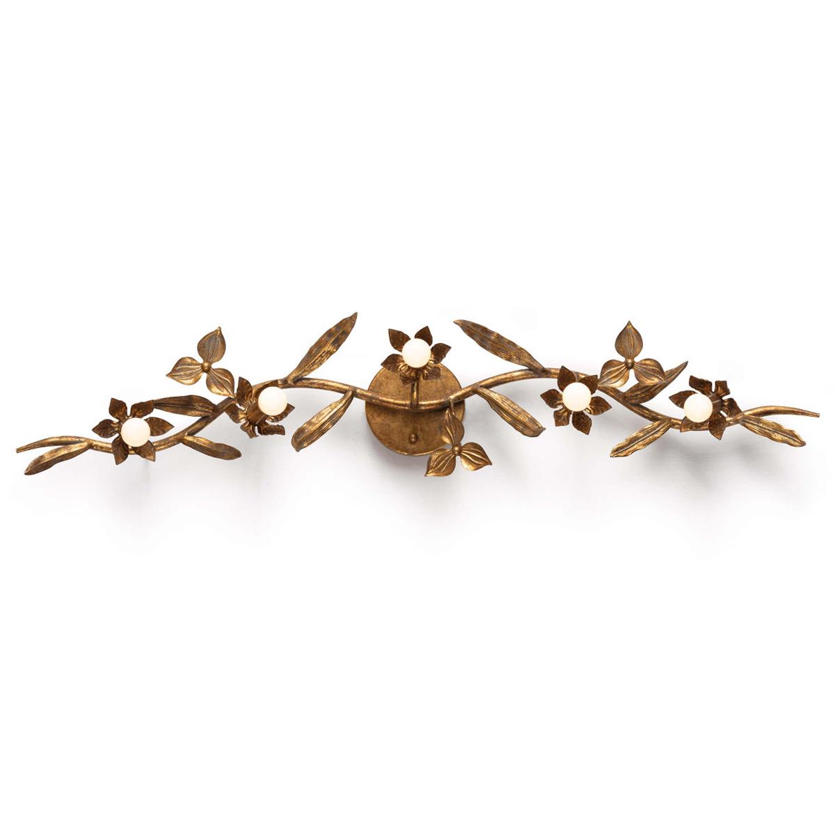 Old world styled gold leaf finish wall sconce with flowers and branches