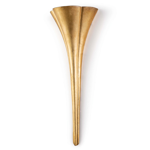 Trumpet-styled natural brass wall sconce light