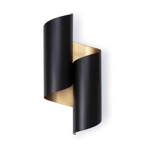 Black metal sconce with natural brass accents