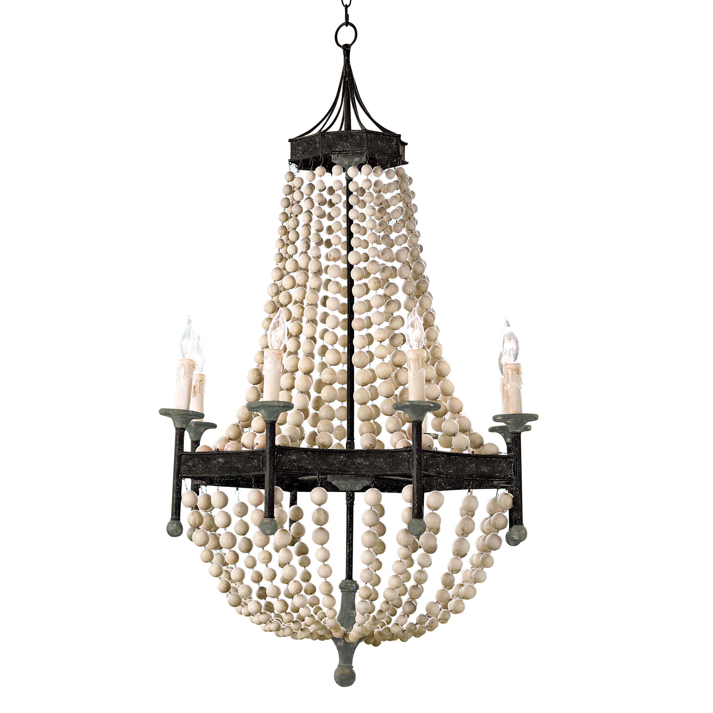 Rustic wood beaded chandelier