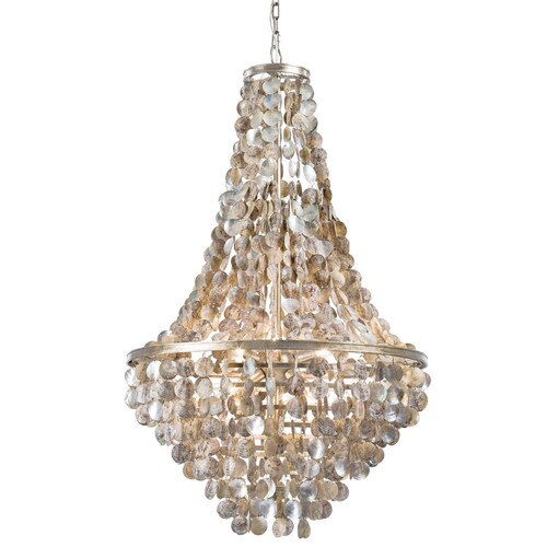 Coastal Styled abalone shell chandelier with a silver-gold frame