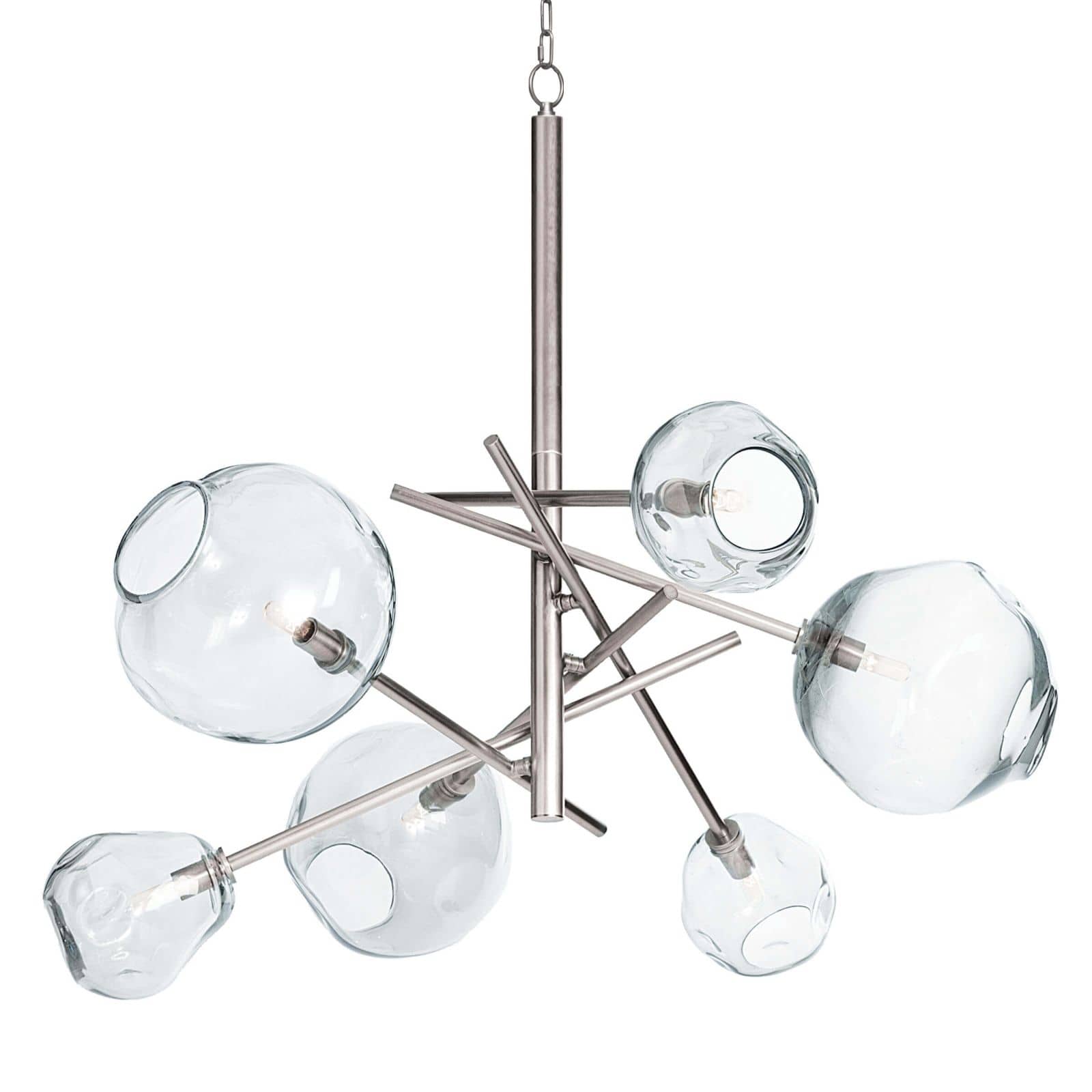 Molten glass chandelier with polished nickel fittings