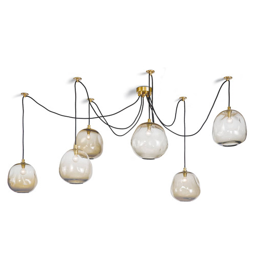 Molten glass bulb chandelier with natural brass fittings