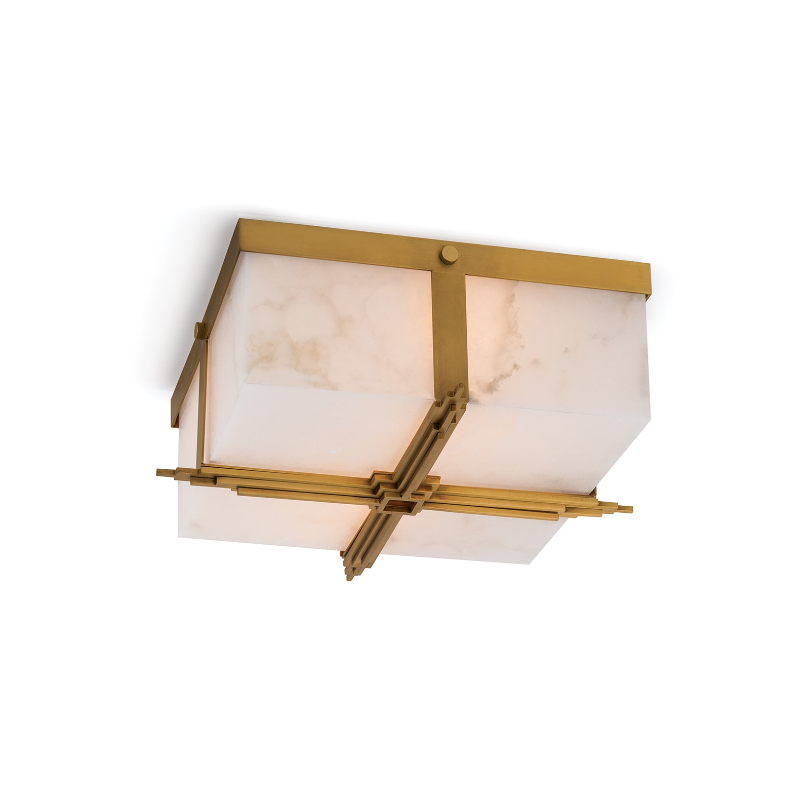 Art Deco alabaster flush mount light with polished nickel fittings