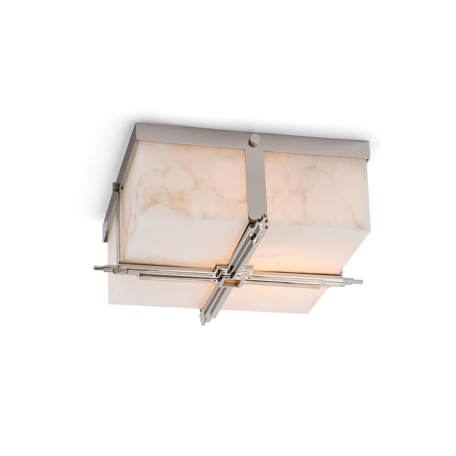 Art Deco alabaster flush mount light with polished nickel fittings