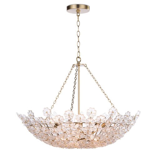 Traditional flower cast chandelier with natural brass fittings