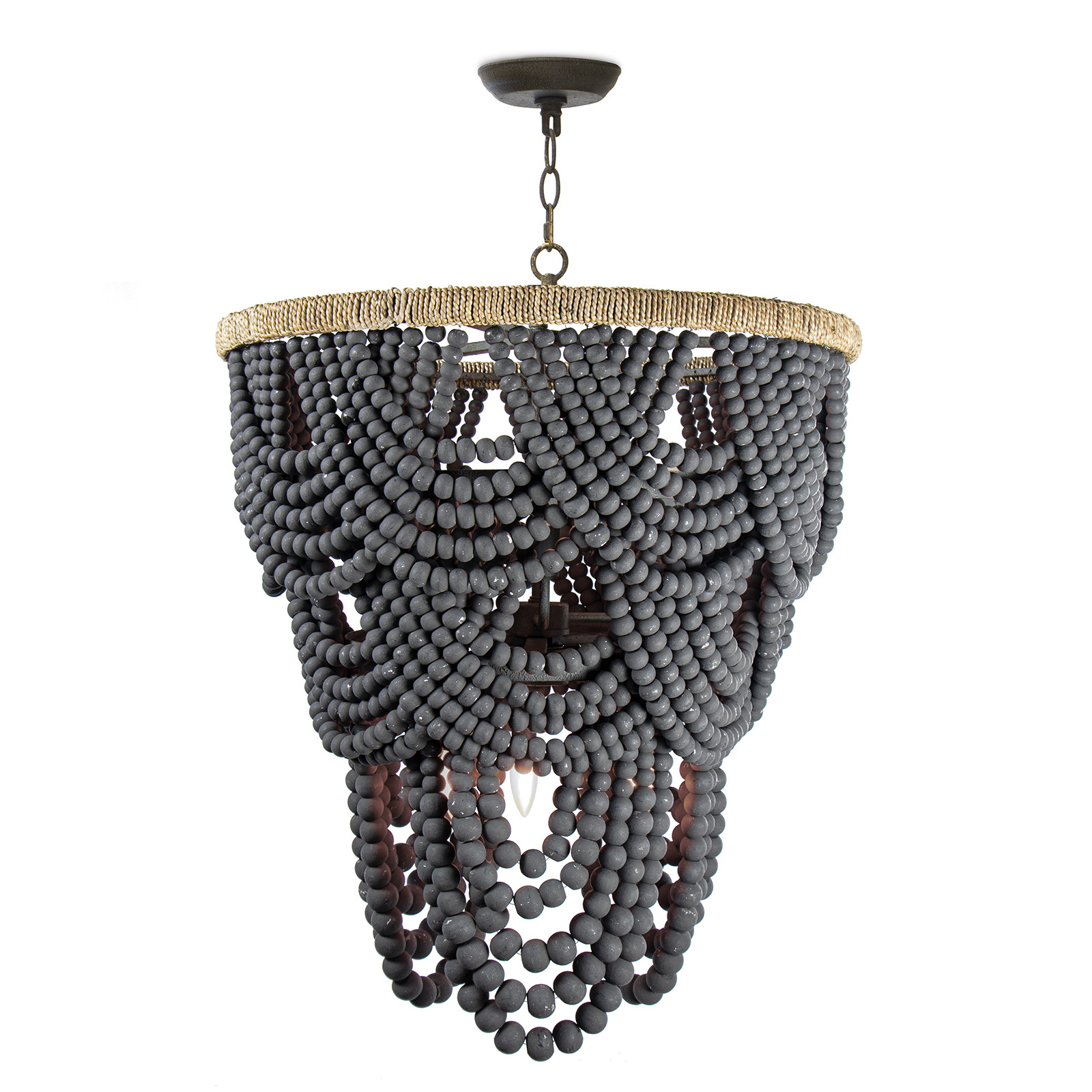 Southern styled black wood beaded chandelier